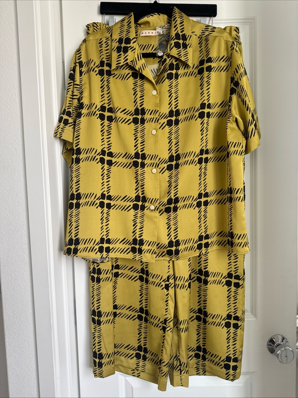 MARNI Uniqlo SET Mustard Black Short Sleeve Button Down Shirt & Pant XL